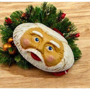 Vintage Football Santa Claus Head Christmas Ornament Face